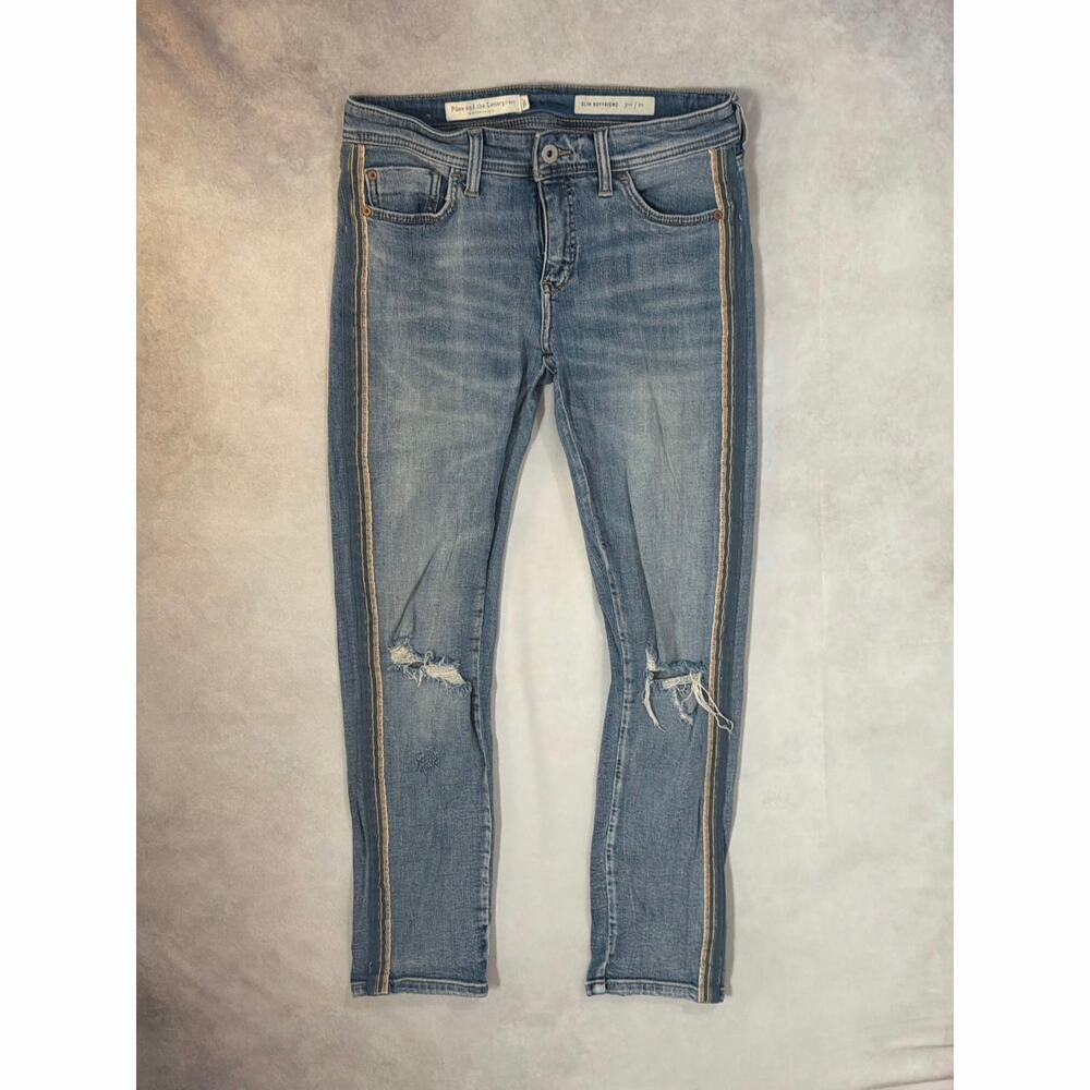Pilcro Anthropologie Slim Boyfriend Jeans Womens 25 Light Wash Side Stripe Tape